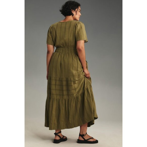 NWT Anthropologie Somerset Maxi in Moss Green Embroidered Tiered Cotton Dress L - Picture 3 of 7
